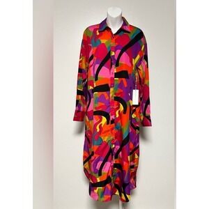 Life 4 Truth India Multicolored Dress Long sleeve Button Up Collar Size 2XL